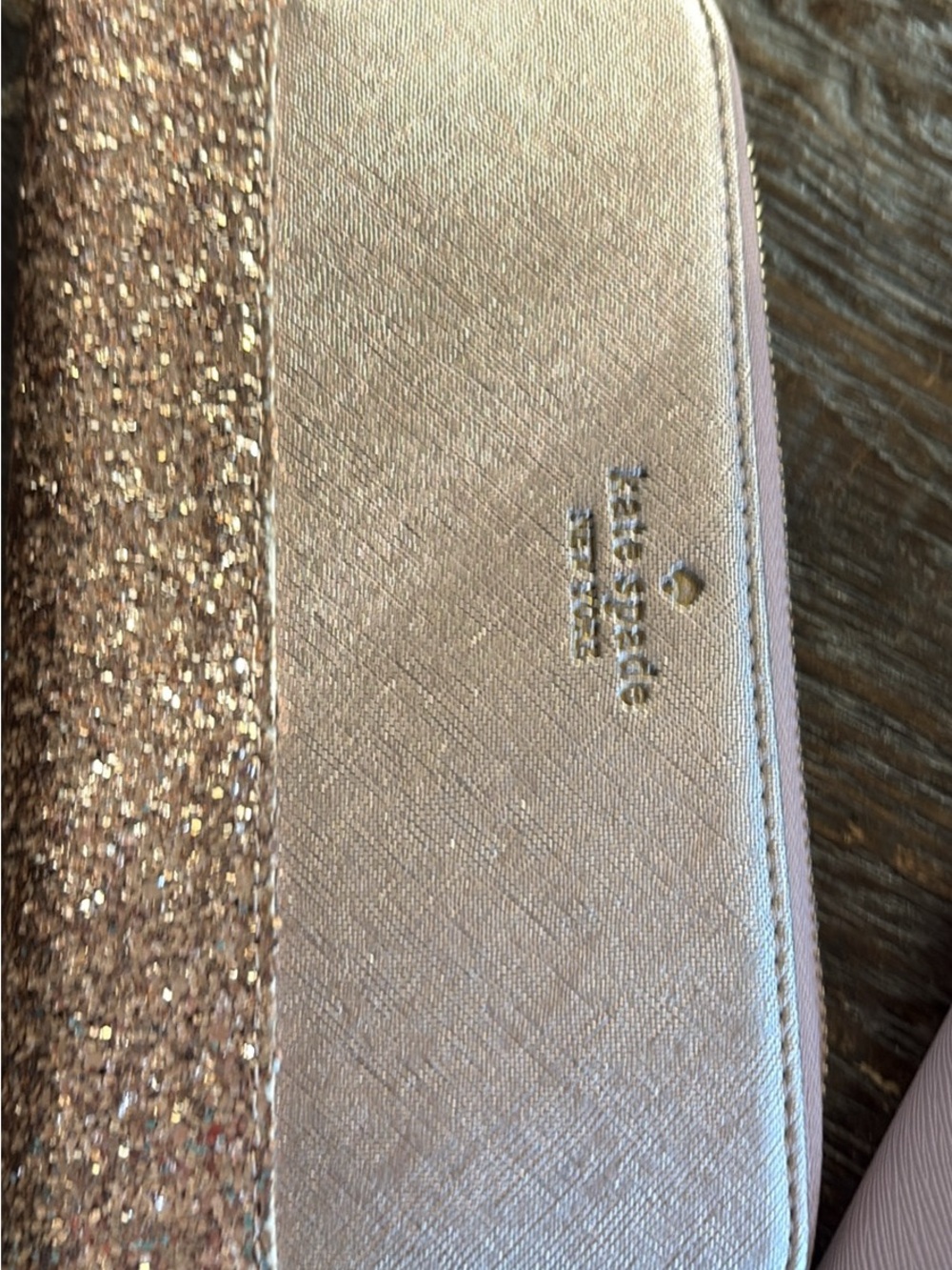 kate spade Rose Gold Glitter Zip around Wallet
